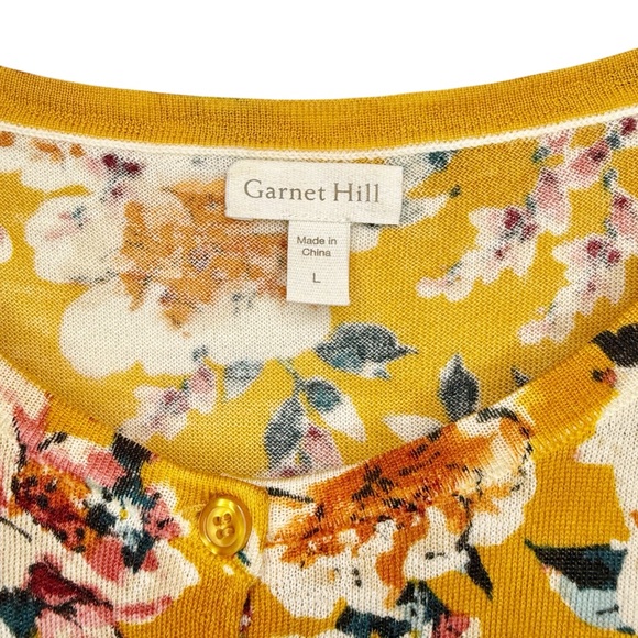 Garnet Hill Golden Floral Merino Wool Women’s Crew Neck Cardigan Sweater Sz L - Picture 4 of 11